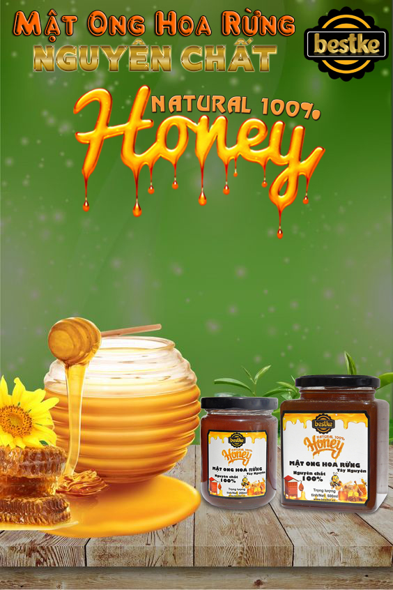 Mật ong hoa rừng Tây Nguyên nguyên chất 100% tự nhiên, Set 2 hũ, mỗi hũ 200ml, honey natural bestke