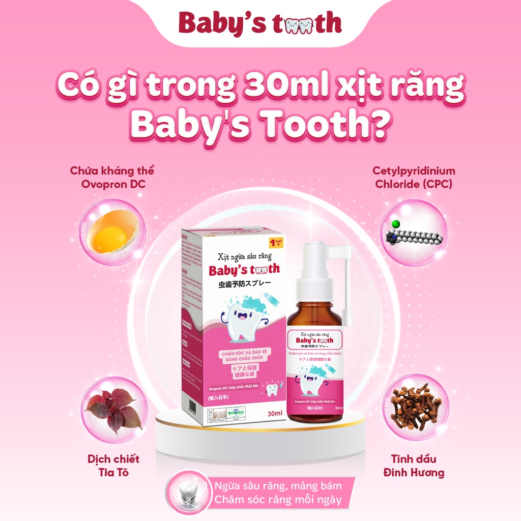 Xịt sâu răng trẻ em Baby's Tooth chống ngừa ngăn hôi miệng, sâu răng, ố vàng, hà mủn, sáng răng