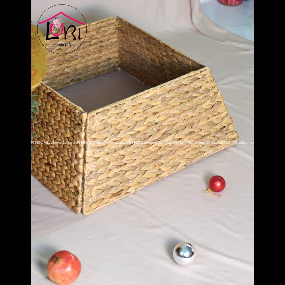 Lubihandicraft - Phụ kiện Hàng rào/ Đế trang trí cây thông Noel hình vuông đan lục bình - mộc mạc, sang trọng