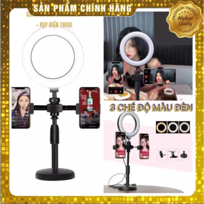 Giá Đỡ 2 Điện Thoại Livestream Có Đèn Led, Kẹp Điện Thoại Để Bàn Quay Video Tiktok Có Đèn Led 3 Màu