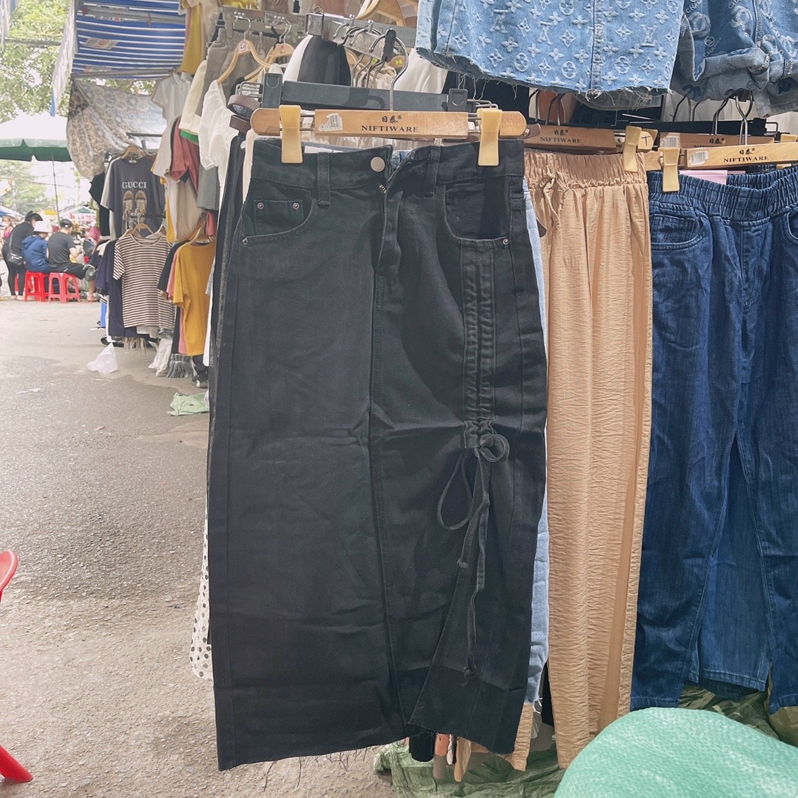 Chân váy jean ôm dáng dài rút dây đẹp Loanboutique3752