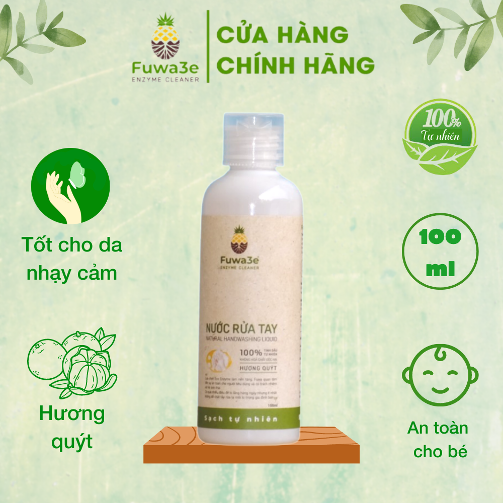 Nước rửa tay sát khuẩn Fuwa3e hữu cơ, tinh dầu quýt thơm dịu nhẹ