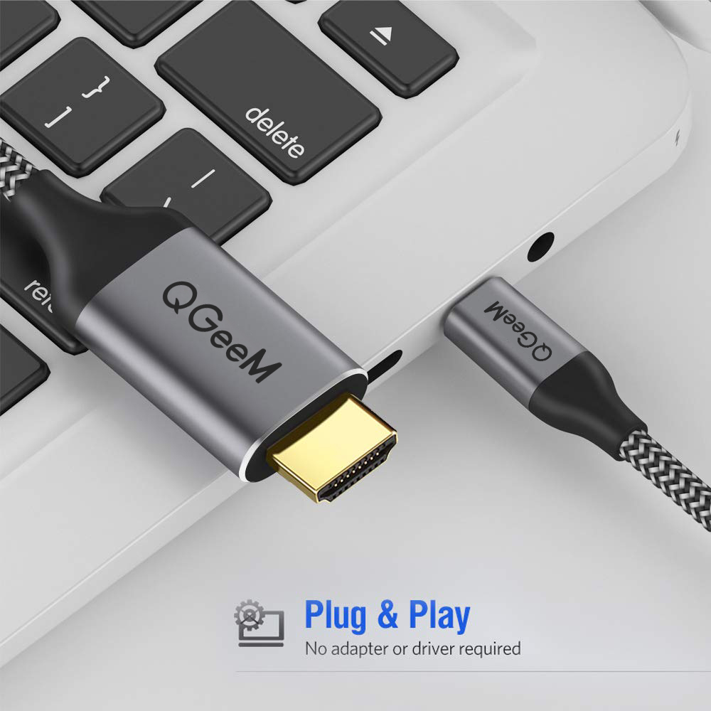 Cáp chuyển đổi Type C sang HDMI QGeeM dài 1.2m 4K@60Hz (tương thích cổng Thunderbolt 3) cho iPad Pro,MacBook Pro 2018 iMac, Pixel,Galaxy S9 Note9 S8 Surface Book HDMI Type C-Hàng Chính Hãng