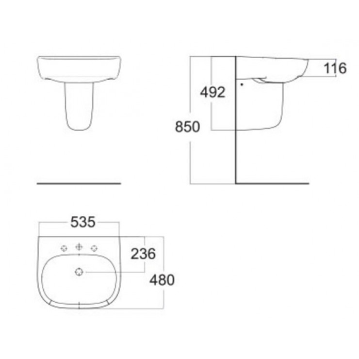 Chậu lavabo rửa mặt +chân treo ốp tường Active 0955-WT/0755-WT hoặc WP-1526/WP-7526