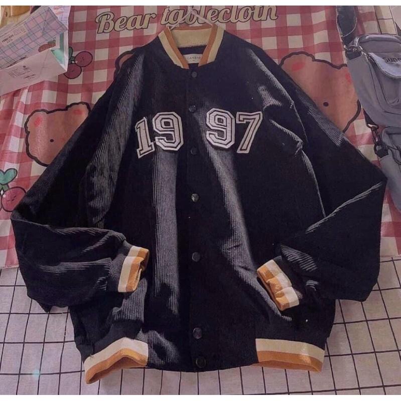 Áo khoác nhung kiểu bomber nam nữ in logo 1997 chấ nhung dày và mềm mịn frreesize từ kg
