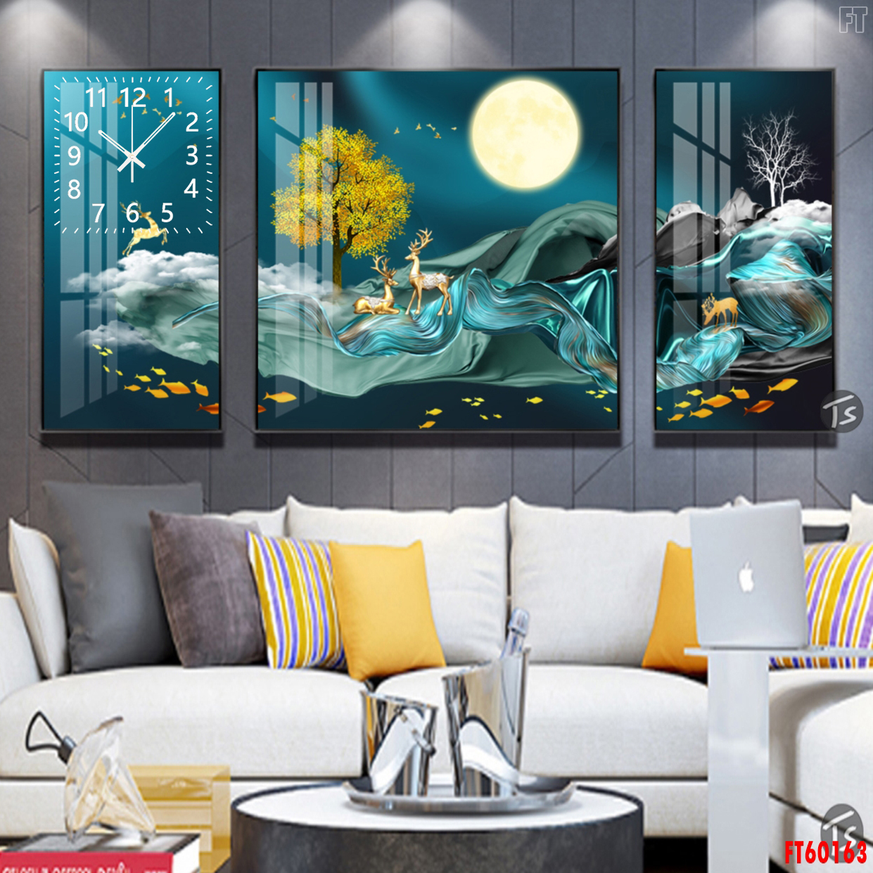 Tranh Bộ 3 Đồng Hồ Trang Trí Phòng Khách - Đồng Hồ Tráng Gương Động Vật Trong Thiên Nhiên Nghệ Thuật