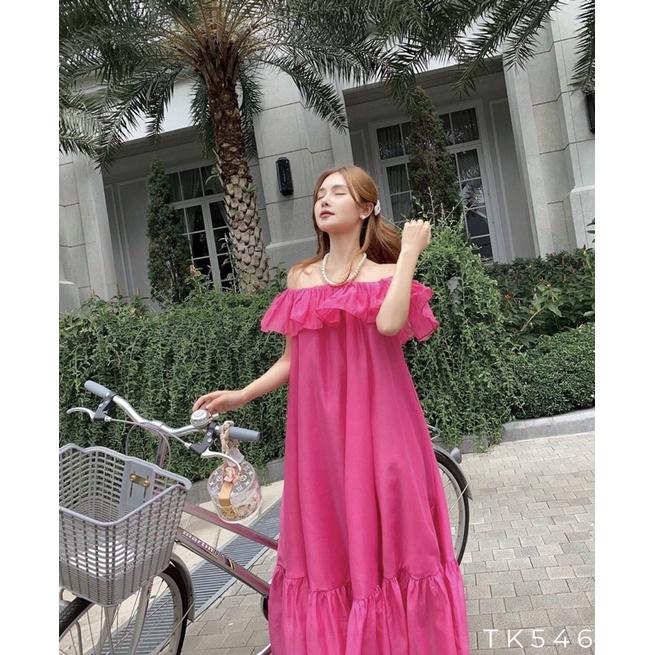 ĐẦM TRỄ VAI MAXI NHIỀU MÀU