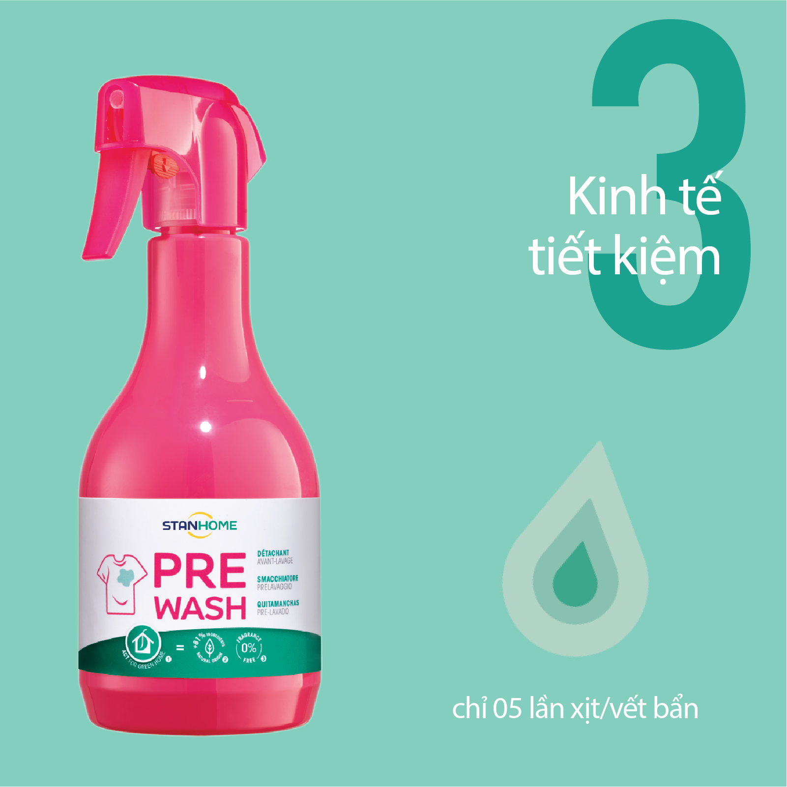 Tẩy Vết Bẩn Quần Áo Không Mất Màu - Hư Hại Sợi Vải Pre-Wash Extra Stanhome 500ml - 64350