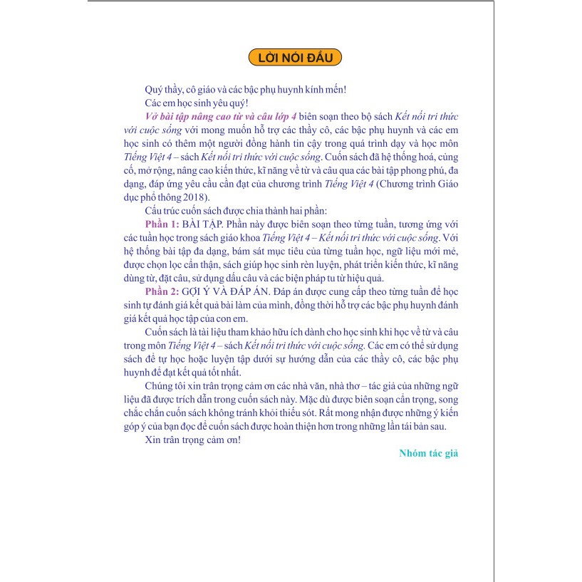Sách - Vở Bài Tập Nâng Cao Từ Và Câu Lớp 4 ( Theo Chương Trình GDPT mới ) - Kết Nối - Ndbooks