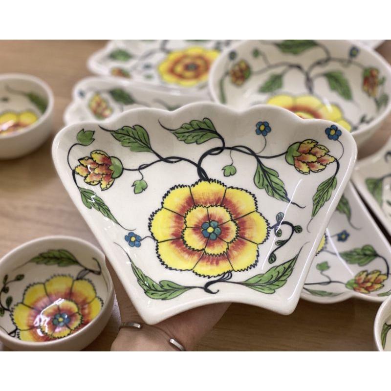 Bộ bát đĩa hoa mặt trời hàng kĩ (mẫu vẽ mới)