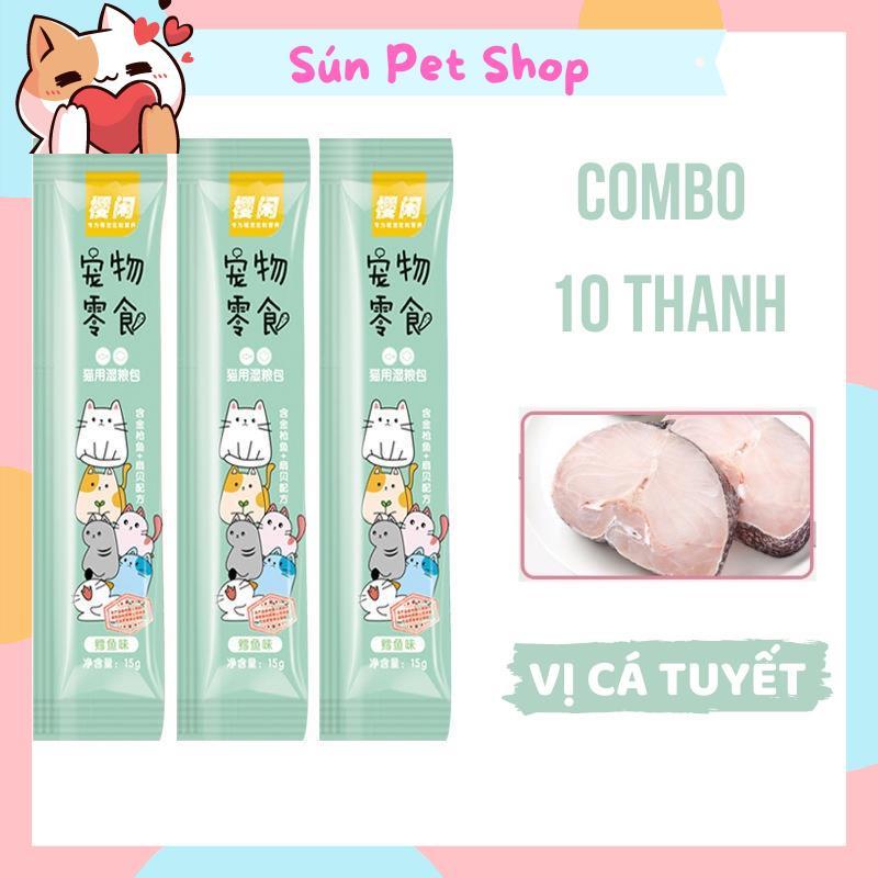 Combo 10 thanh súp thưởng cho mèo hương vị thơm ngon (15gr/thanh)