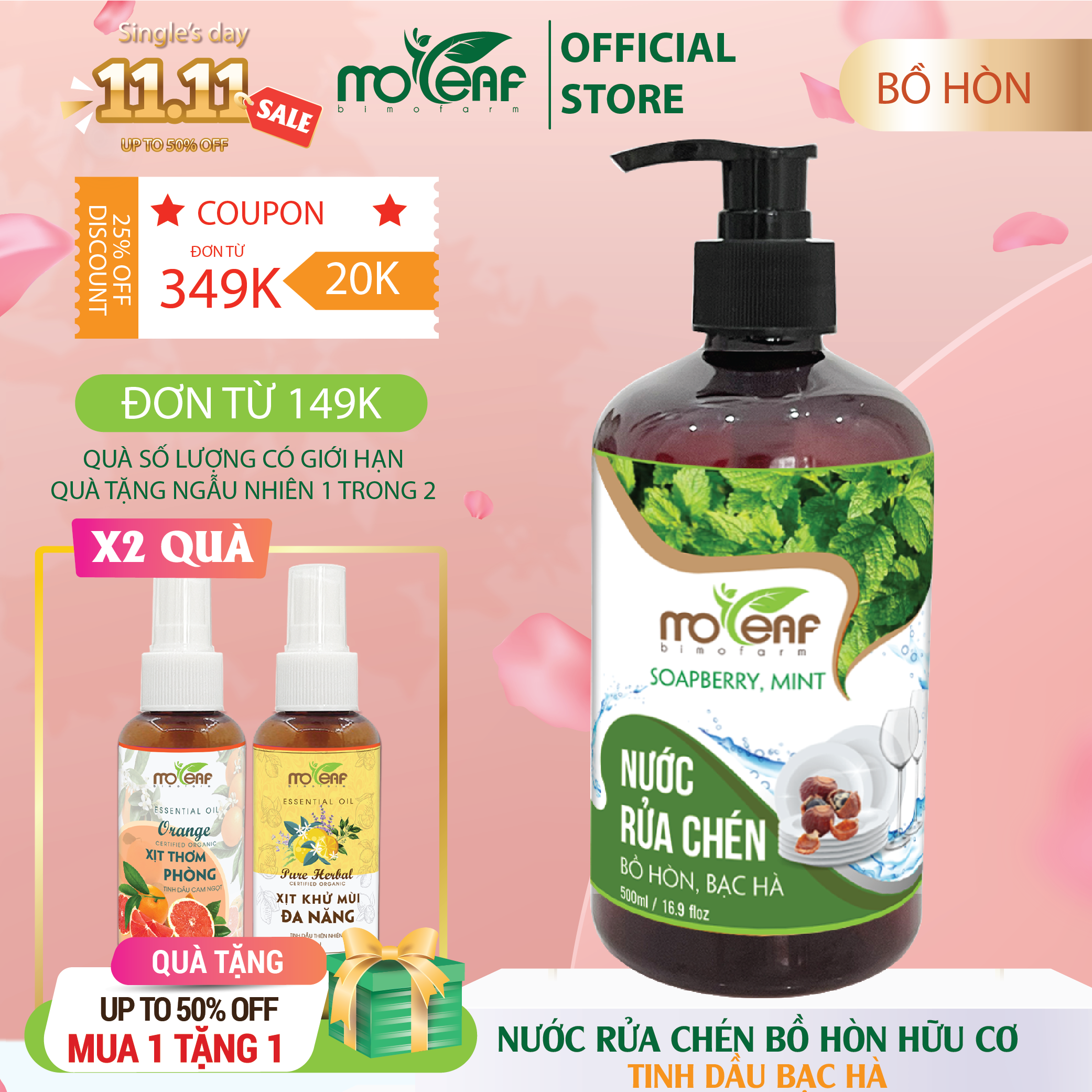 Nước Rửa Chén Sinh Học Moleaf Tinh dầu Bạc Hà - Lên Men Tự Nhiên Từ Dứa Và Bồ Hòn An Toàn Cho Da Tay Và Diệt Khuẩn