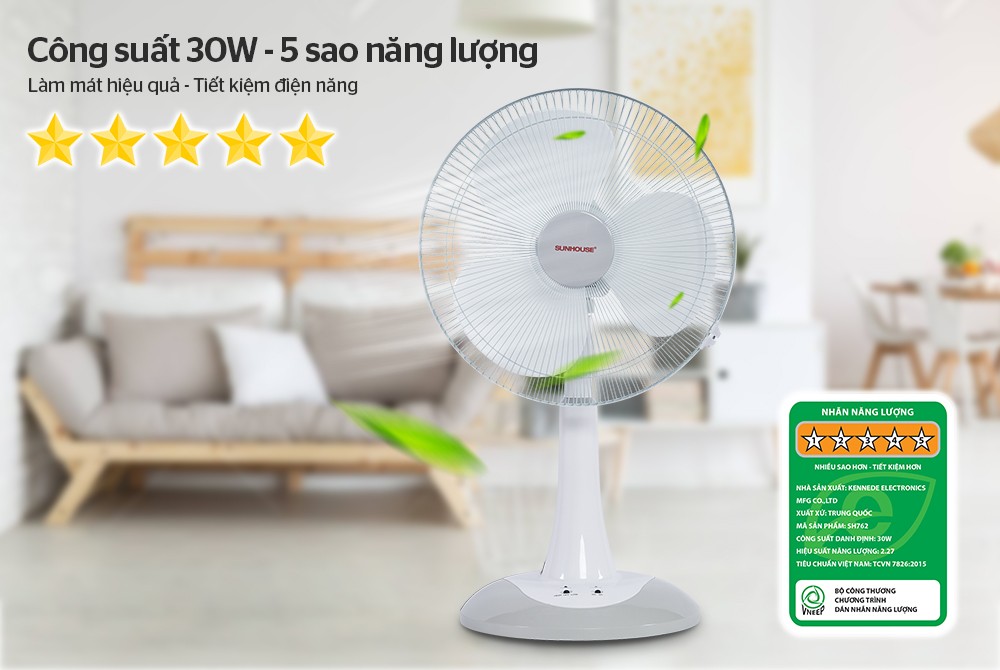 Quạt Sạc SUNHOUSE SH762 30W 2 Tốc Độ - Hãng chính hãng