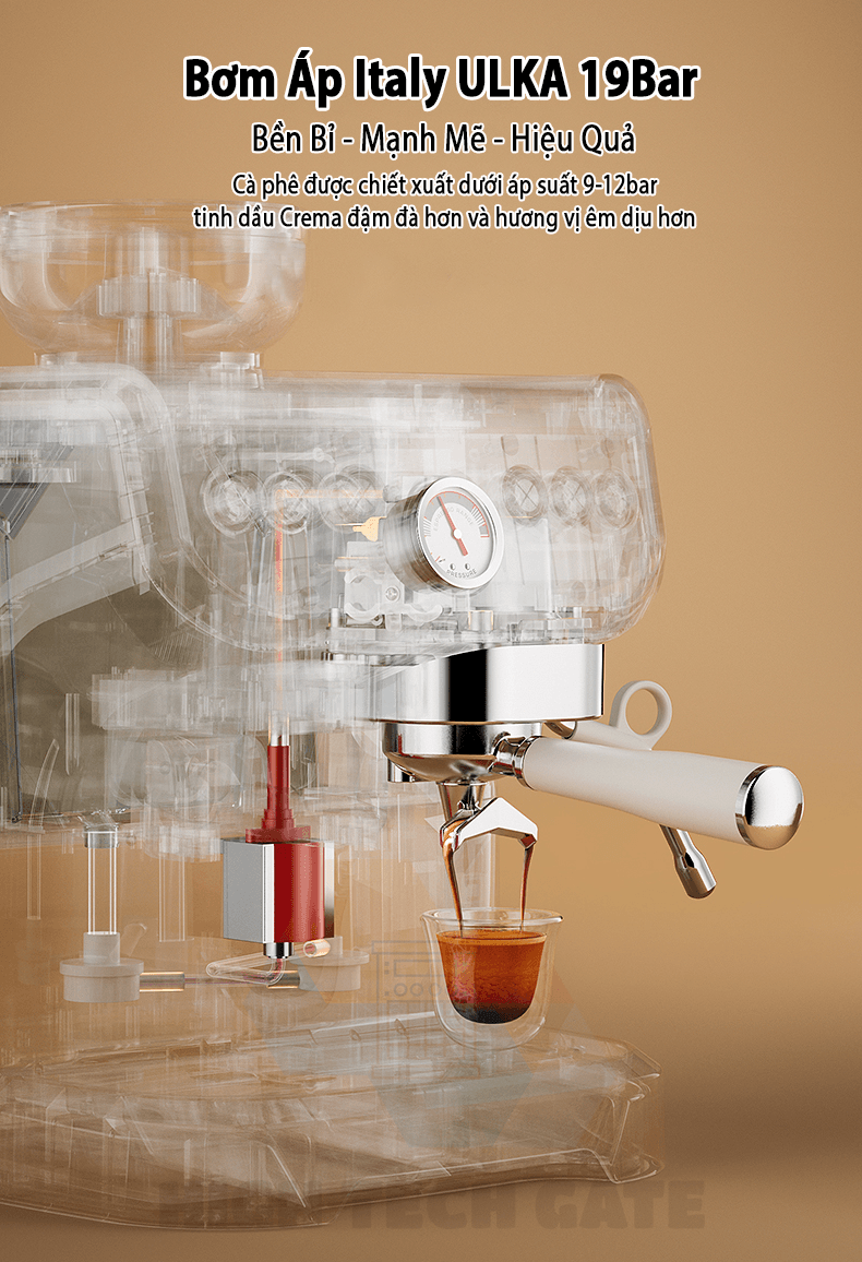 Máy pha cà phê espresso CF07-PLUS - 4 in 1, xay nâng cấp hạt 20 cấp độ, chiết xuất định lượng Flow Meter, đánh bọt sữa tạo hình latte art với 2 boilers, nâng cấp hệ thống pha thương mại chuyên nghiệp Inox 58mm, hàng chính hãng