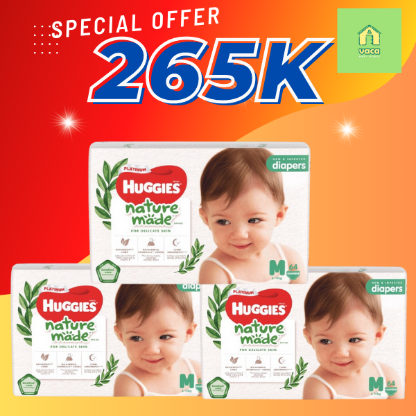 Combo 3 gói tã dán Huggies Nature Made size M64 miếng Vaca Baby House
