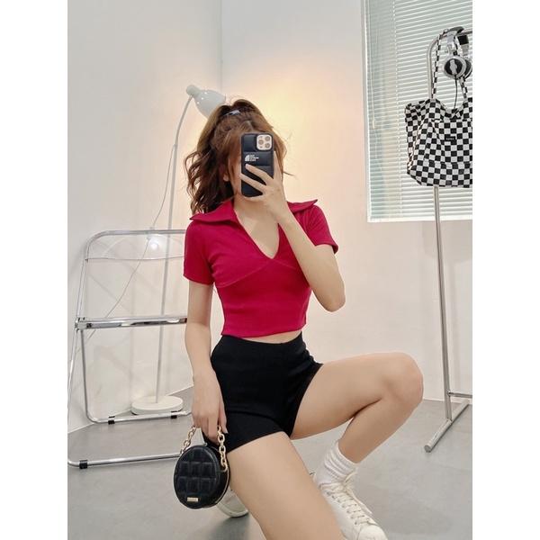 Crop polo cổ tym