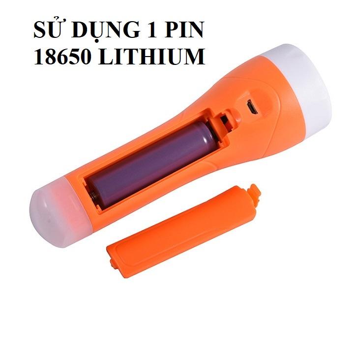 Đèn pin tích điện sạc USB soi sáng 2 đầu pin Lithium 18650 siêu khỏe