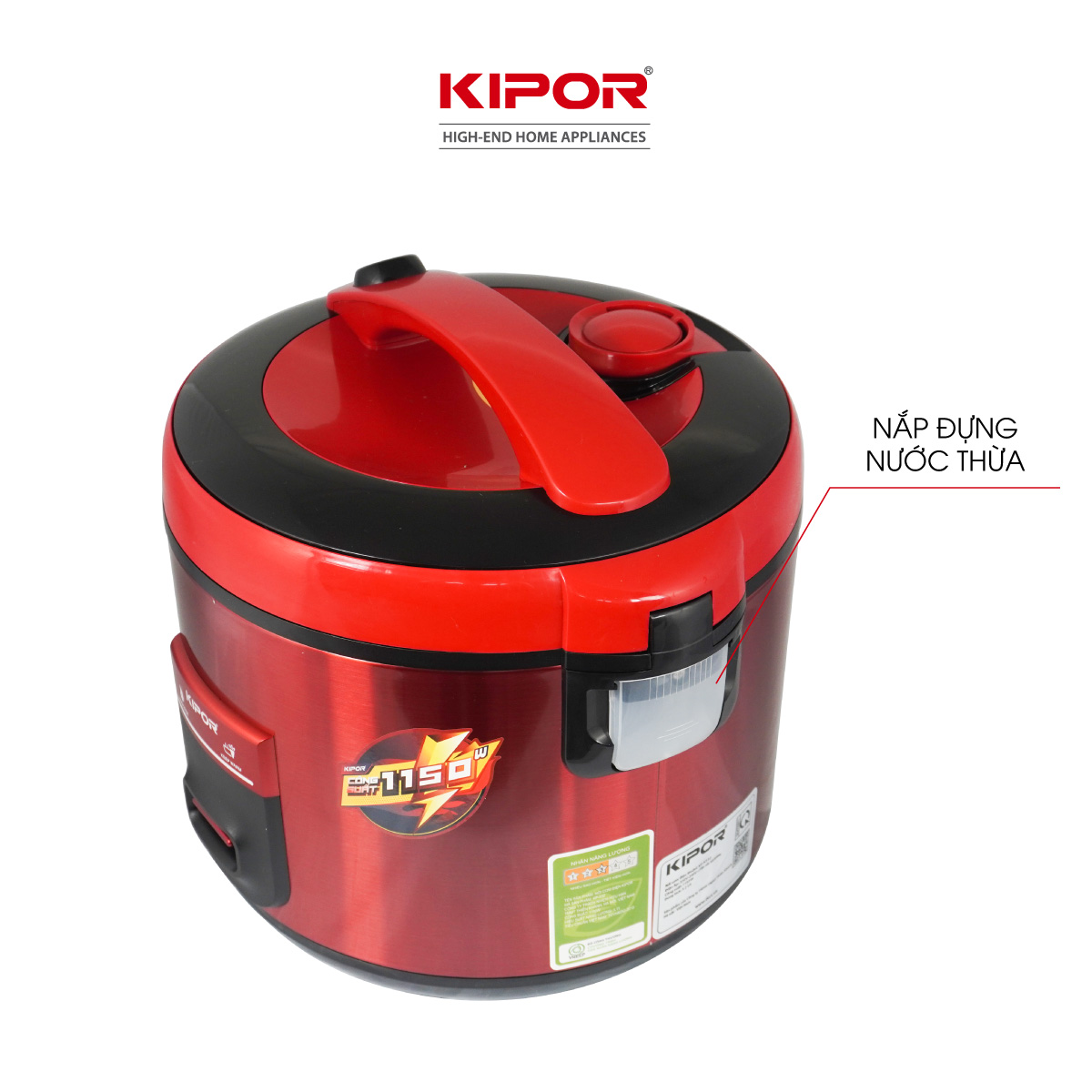 Nồi cơm điện KIPOR KP-N532 - 3.2L - Chống dính TEFLON, Nồi cỡ lớn phù hợp nấu công trường, nhóm bạn, gia đình 6-8 người ăn - Hàng chính hãng