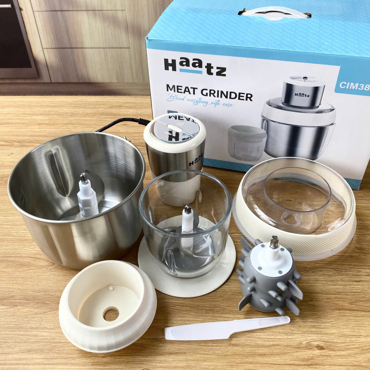 Máy Xay Thịt inox Haatz HMG168 (CIM382) - 2 Cối 2,5L, 500W Kèm Phụ Kiện Đánh Ruốc - Hàng Chính Hãng Bảo Hành 2 Năm