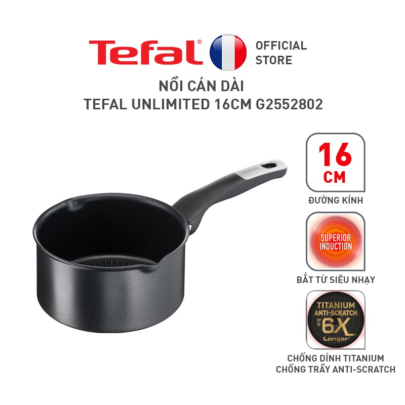 Nồi cán dài chống dính đáy từ Tefal Unlimited 16cm, dùng cho mọi loại bếp- Sản xuất tại Pháp- Hàng chính hãng