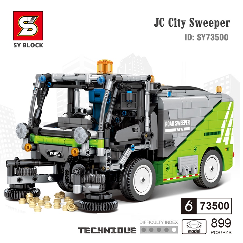 Đồ Chơi Lắp Ráp, Xếp Hình Xe Quét Dọn Làm Sạch Thành Phố JC City-Sweeper SY73500 ( có 2 bản)