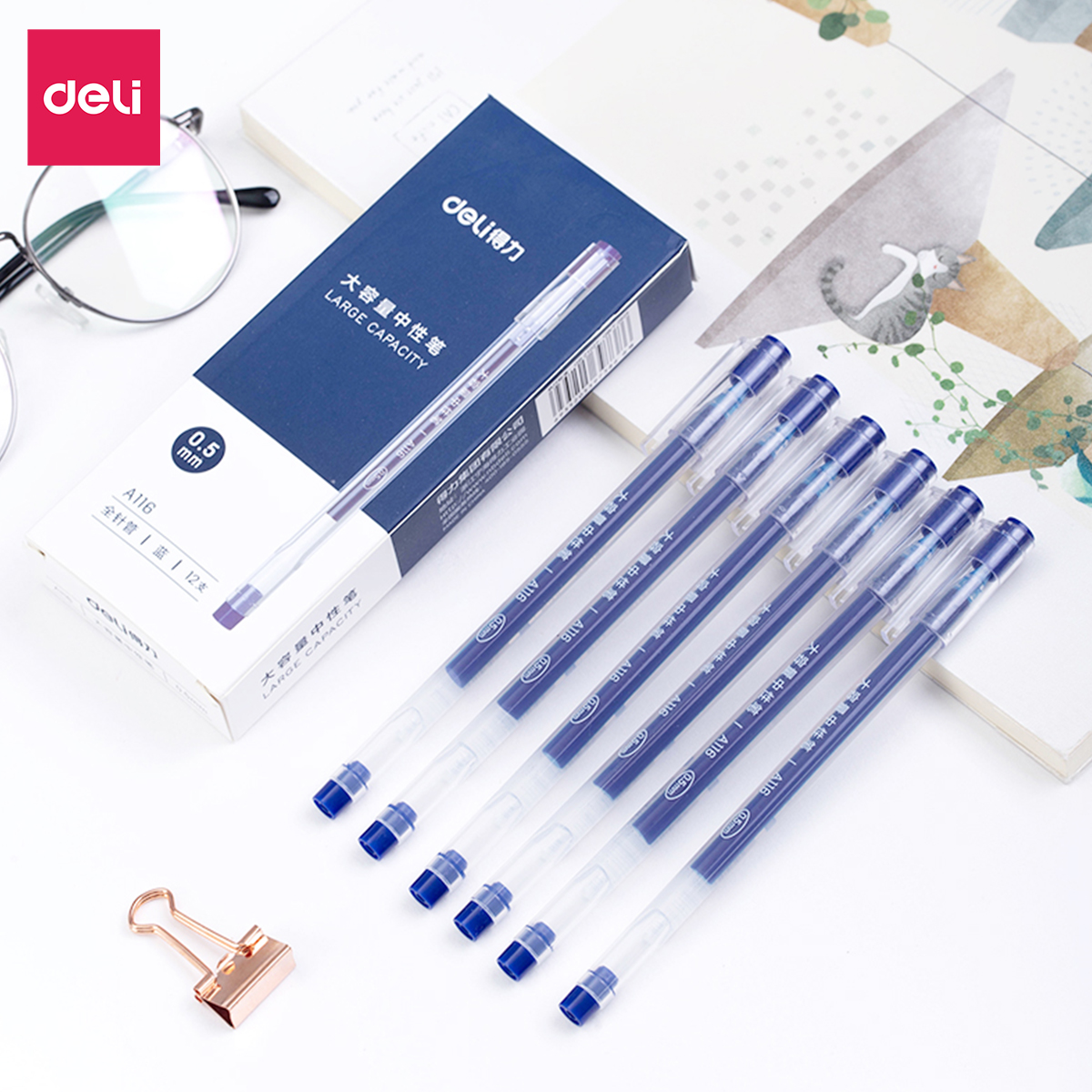 Bút gel 0.5mm Deli nhiều màu lựa chọn - Bút bi nước - 1 chiếc - Mực đỏ / Xanh / Đen - A116