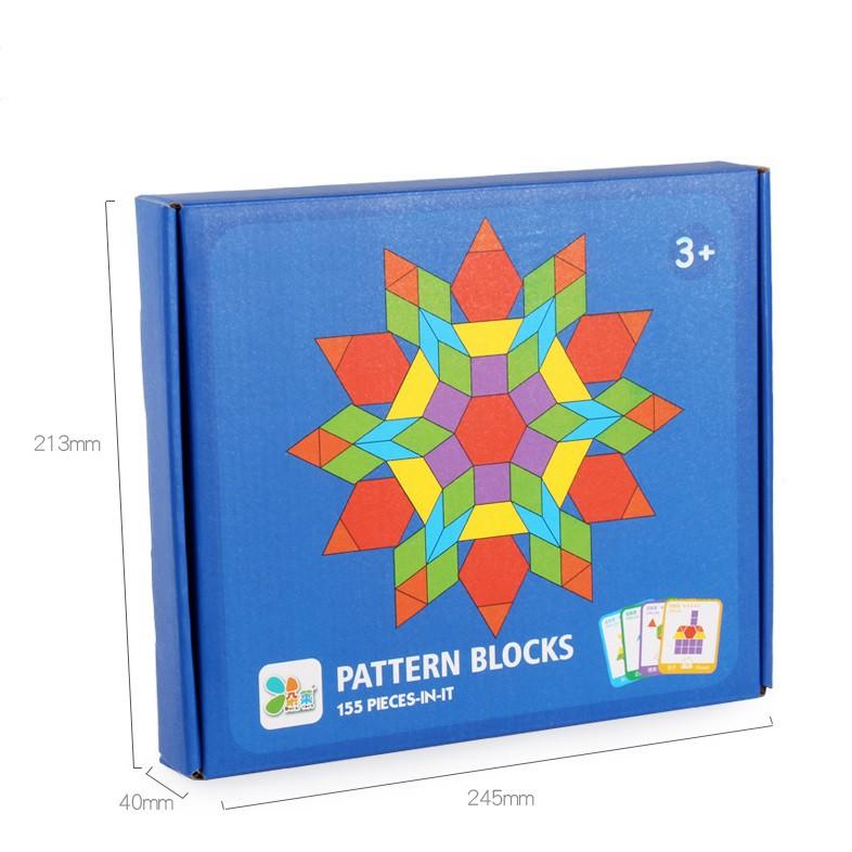 Bộ Xếp Hình Sáng Tạo Pattern Block 155 Chi Tiết Cho Bé Đồ Chơi Gỗ, Giáo Cụ Montessori, Dành Cho Bé Từ 3 Tuổi