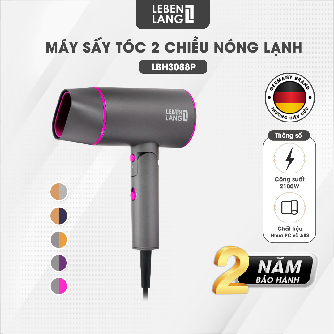 Máy sấy tóc Lebenlang LBH3088 (2100W) của Đức, kiểu gấp gọn, chống xơ rối tóc - hàng chính hãng