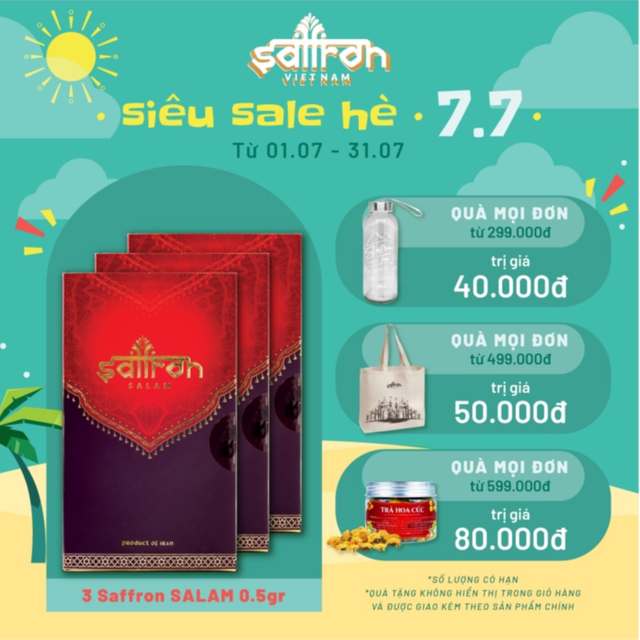 Nhụy hoa nghệ tây Saffron Salam 3 hộp 0.5gr tặng trà hoa cúc 8gr