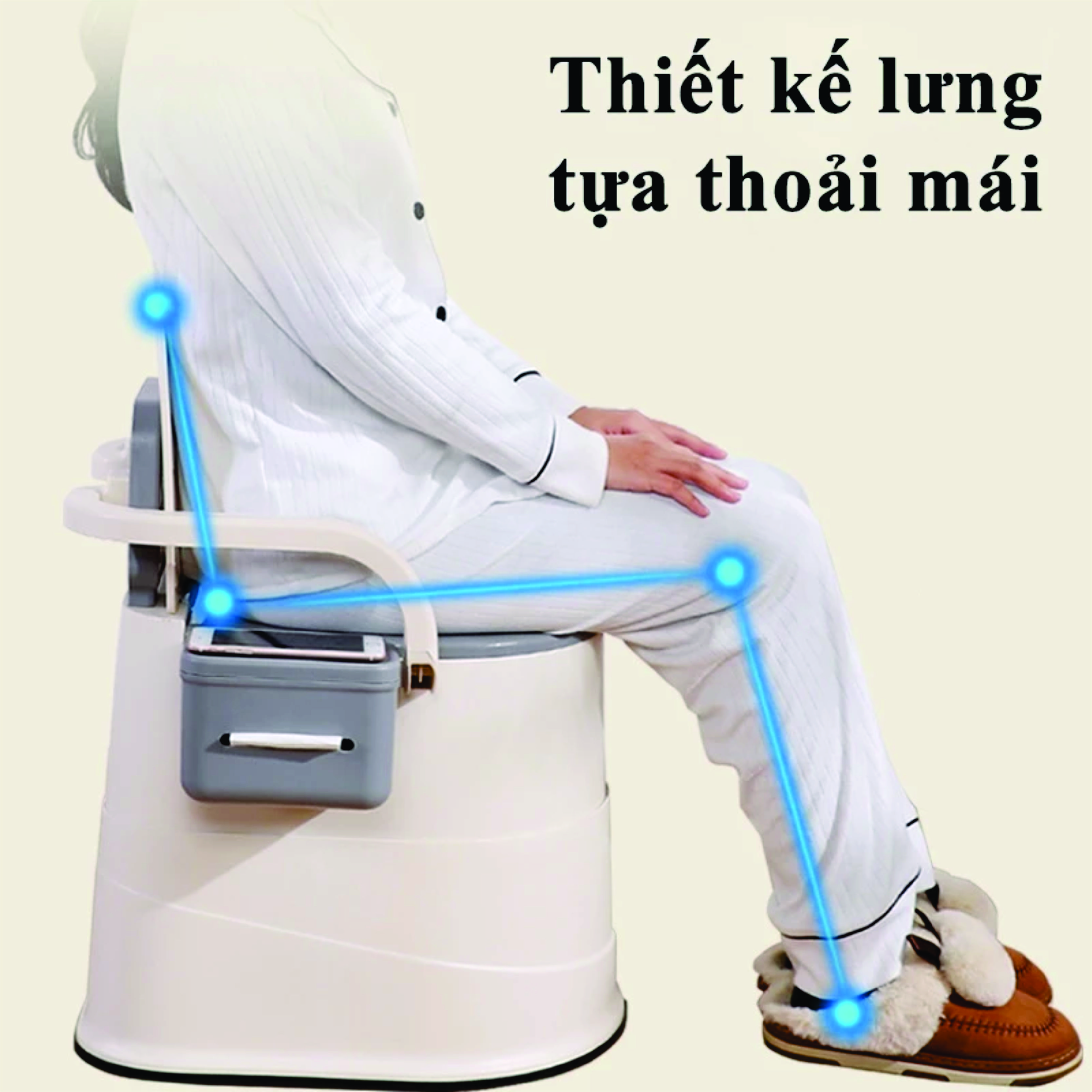 Bồn Cầu Di Động Bô Ngồi Cho Người Già Bệnh Nhân Bà Bầu Bồn Vệ Sinh Đa Năng 2 chức năng Có Tay Vịn Lưng Tựa Chắc Chắn