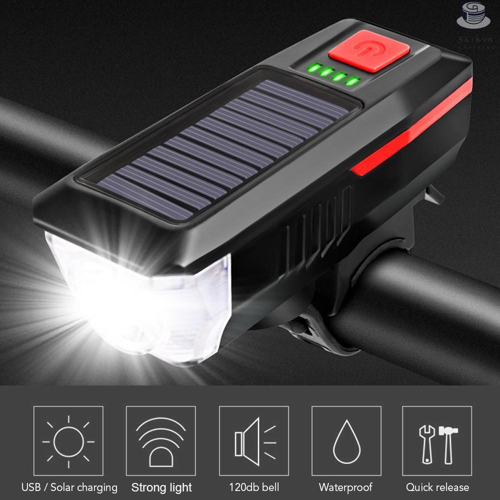 Đèn pha năng lượng mặt trời 5 chế độ sáng với cổng sạc USB chống nước có thể sạc lại cho xe đạp leo núi