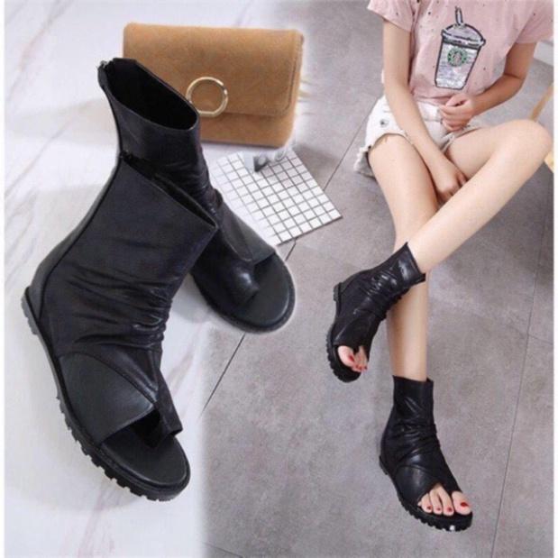 Giày Sandal Chiến Binh Bốt Cao Cổ Cá Tính Cực Sang Chảnh Hot Trend Màu Đen