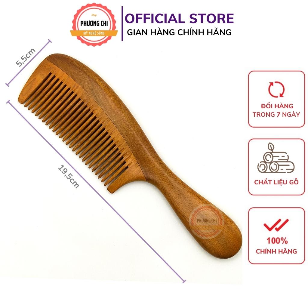 Lược gỗ thơm gép răng chuôi bầu trơn dài 19,5cm, lược chải tóc gỡ rối massage đầu