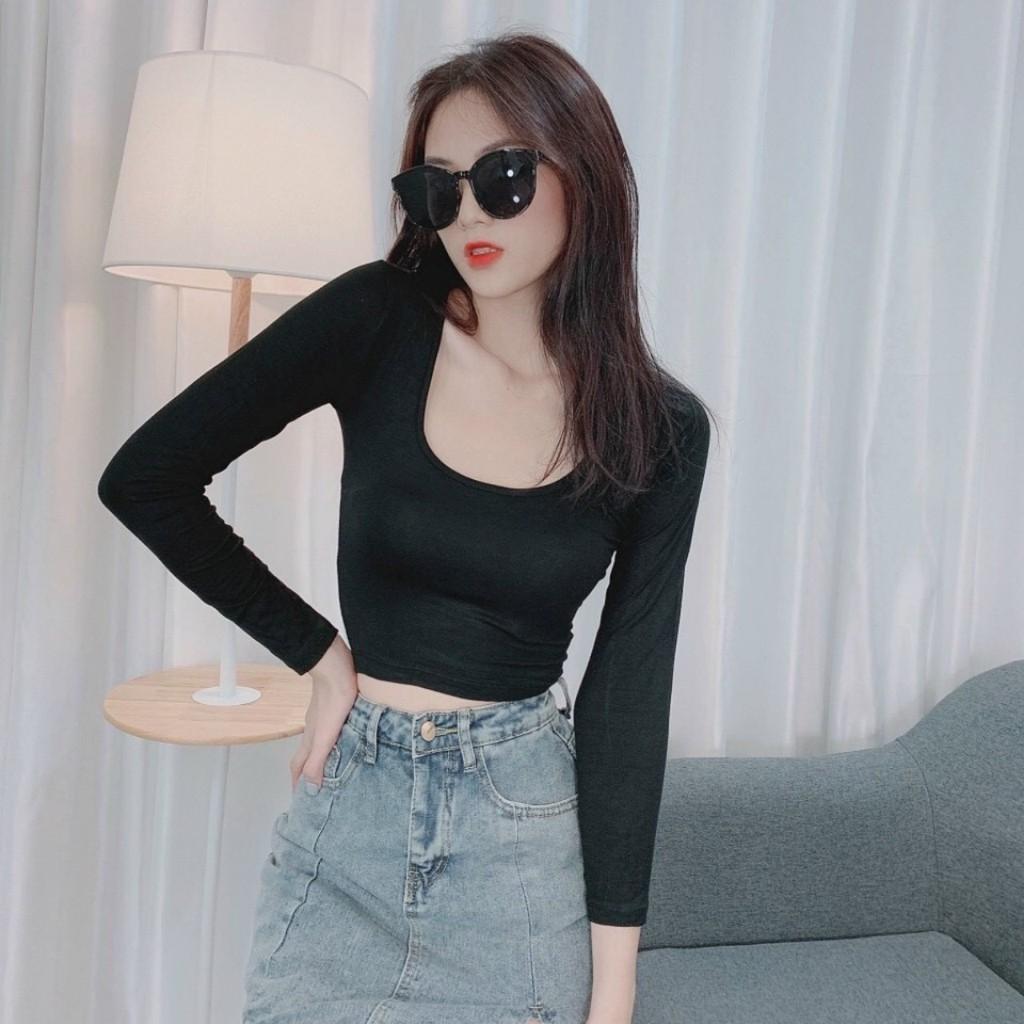 Áo thun nữ dài tay body cổ vuông sang chảnh