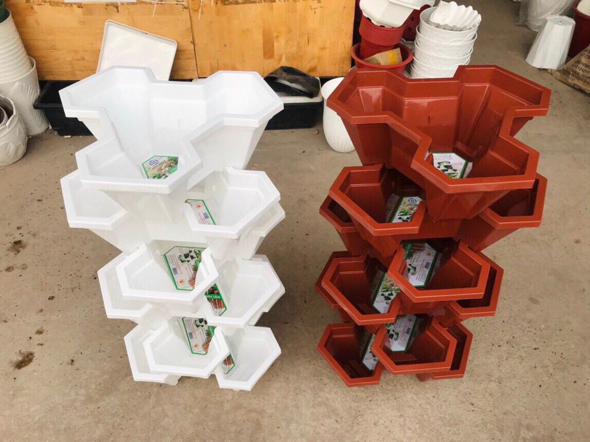 5 Chậu nhựa xếp tầng tháp trồng cây cảnh, trồng hoa, trồng rau củ tiết kiệm không gian- Chậu tam giác xếp tầng