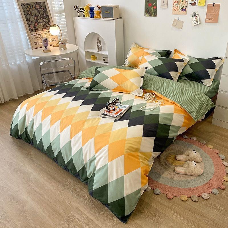 Bộ chăn ga gối Cotton Poly M2T Bedding, vỏ chăn mền, drap ga giường và 2 vỏ gối - PL ZZZ vàng xanh