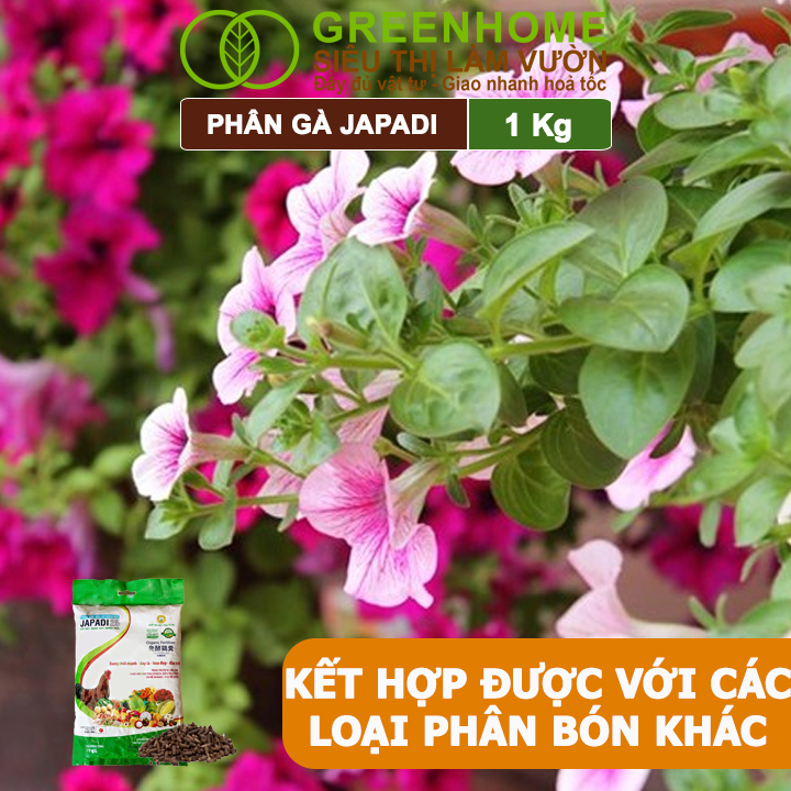 Phân Gà Greenhome Japadi, Bao 1kg, Nhập Khẩu Nhật, Viên Nén, Tốt Đất, Hữu Cơ, Nhiều Trái