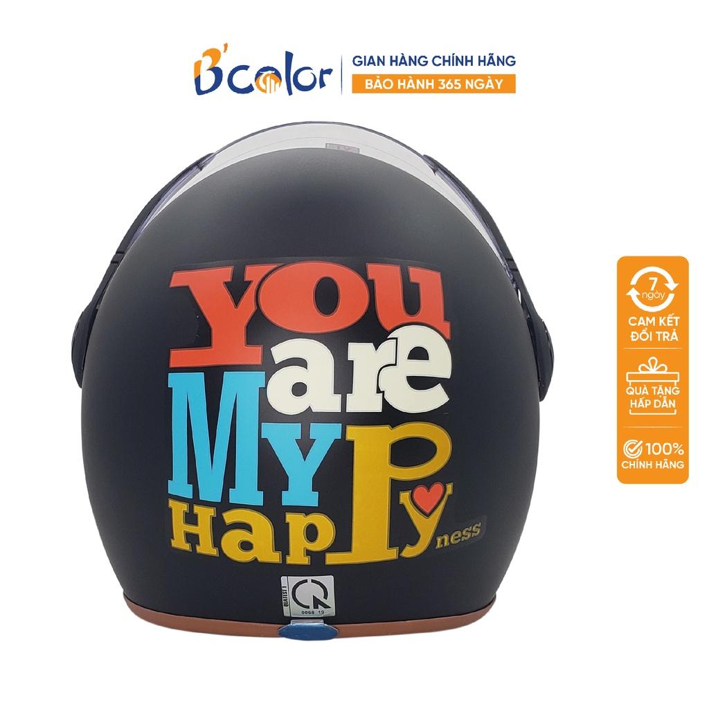 Mũ Bảo Hiểm 3/4 Có Kính Chắn Gió Cao Cấp Màu Đen My Happy Chính Hãng B'color