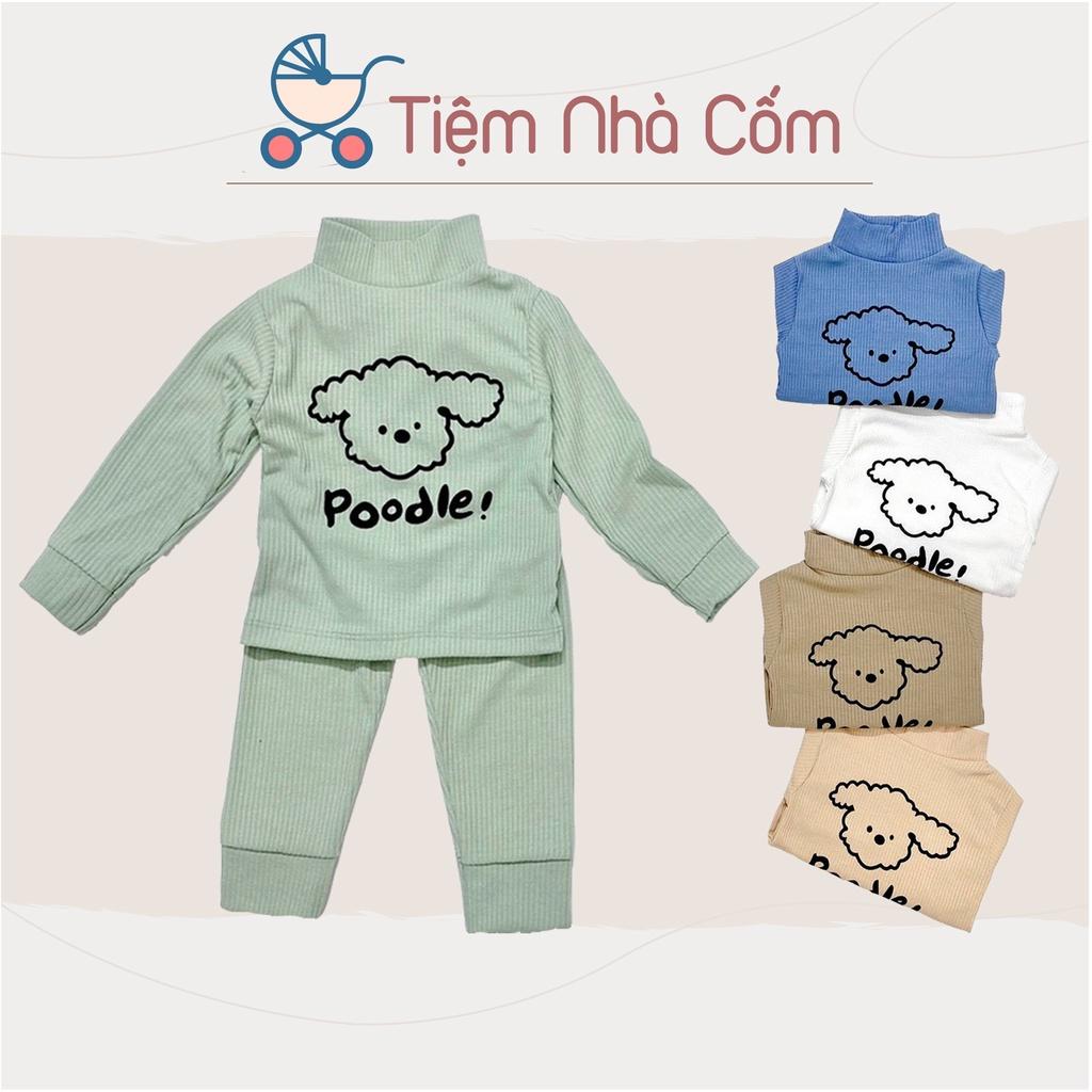 Bộ thun tăm dài tay cổ 3 phân Poodle cho bé trai, bé gái - MC186