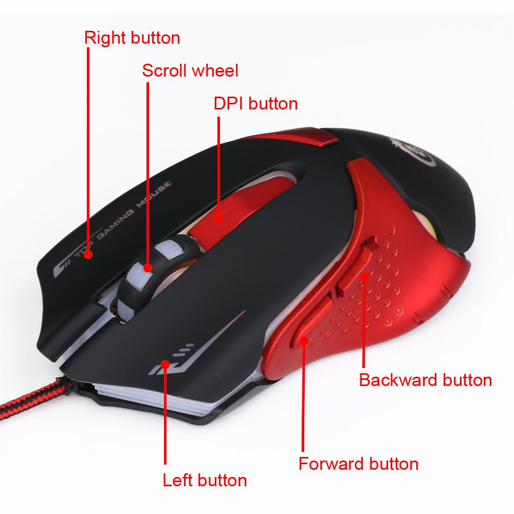 HXSJ Ergonomic Optical Professional Esport Gaming Mouse Mice Adjustable 3200 DPI Breathing LED Light 6 Buttons USB Wired