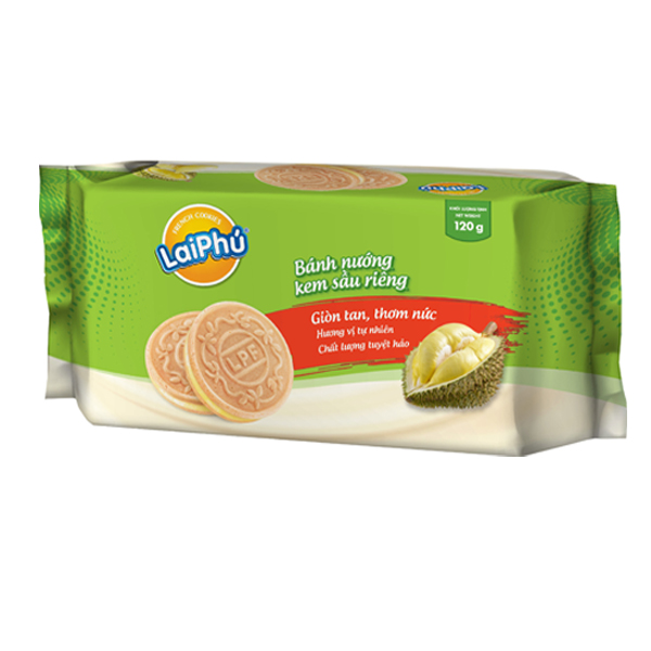 Combo 3 Gói Bánh Cookies Lai Phú Kem Sầu Riêng 120G