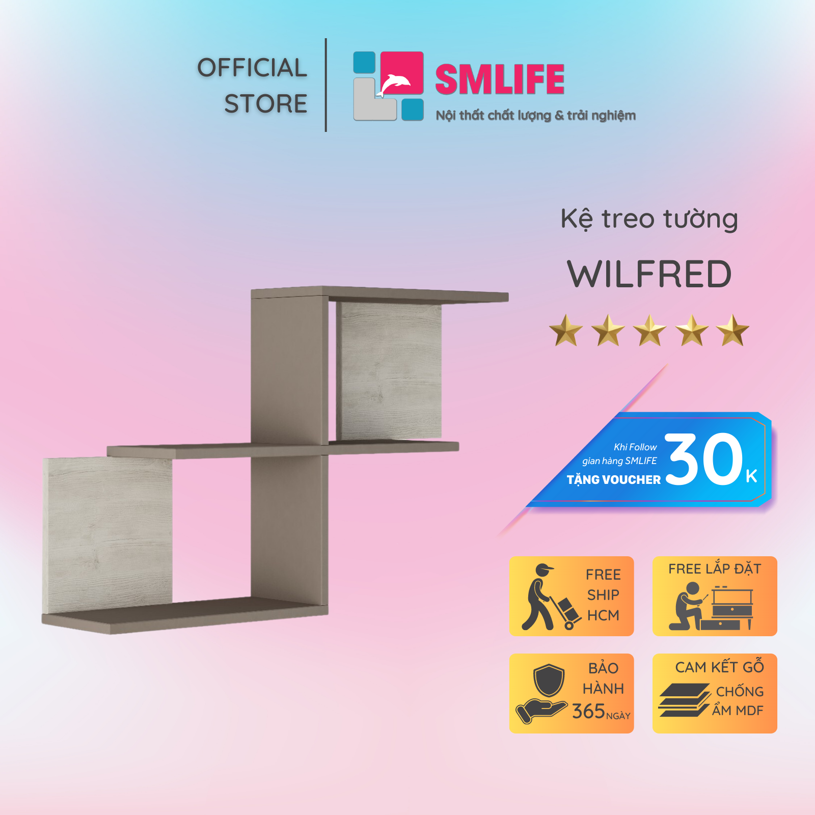 Kệ Treo Tường Phòng Khách SMLIFE Wilfred