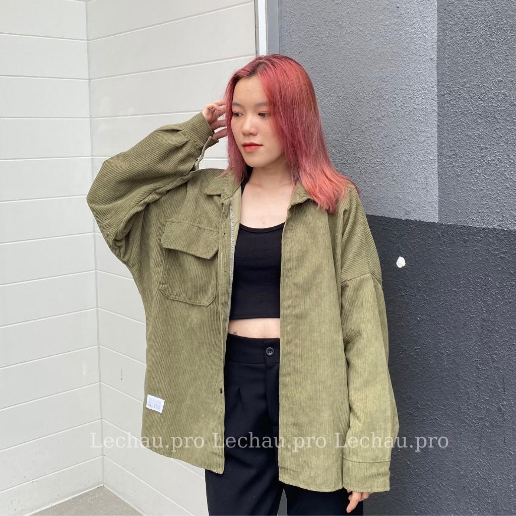 Áo khoác nhung tăm unisex form rộng ulzzang hottrend AKSMNT03 jacket sơ mi nam nữ streetstyle hàn quốc rẻ đẹp - Xám XL &lt; 75kg &lt;1m73