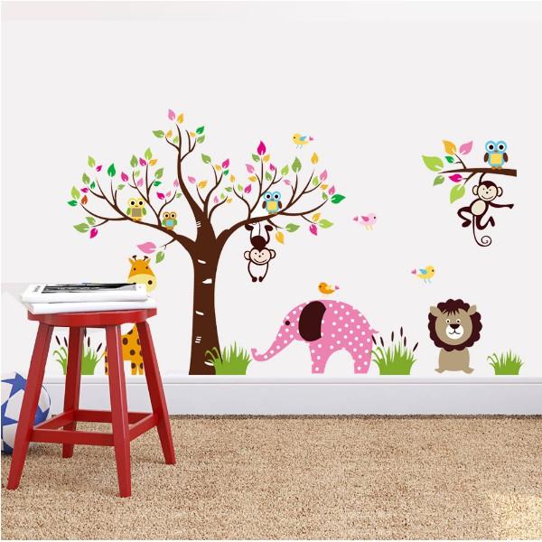 Decal trang trí tường - Thú và Cây sắc màu size lớn