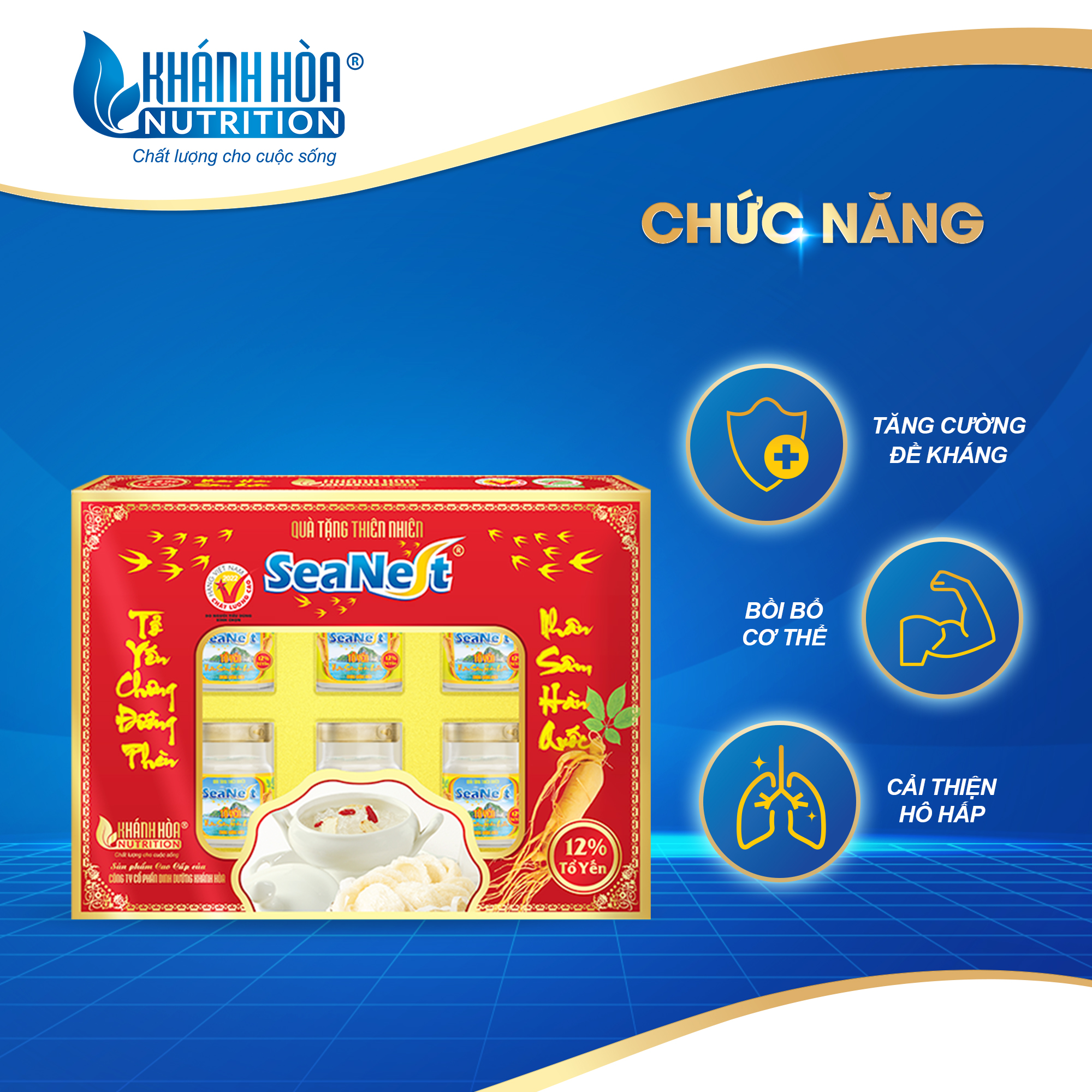 Hộp Quà Tặng 12% Tổ Yến Chưng Nhân Sâm Hàn Quốc Khánh Hòa Nutrition – Hộp 6 lọ x 70ml
