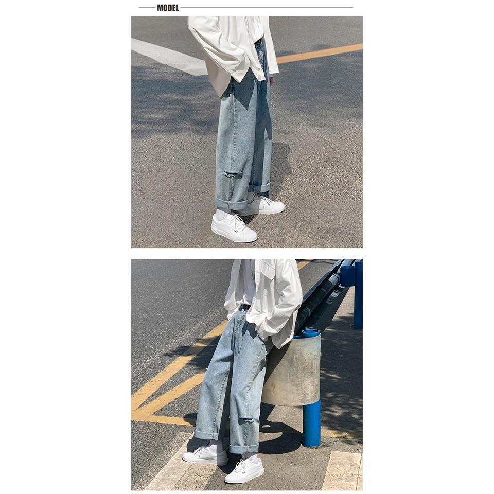 Quần Baggy Nam B65 Rách Kiểu Màu Bạc Thời Trang