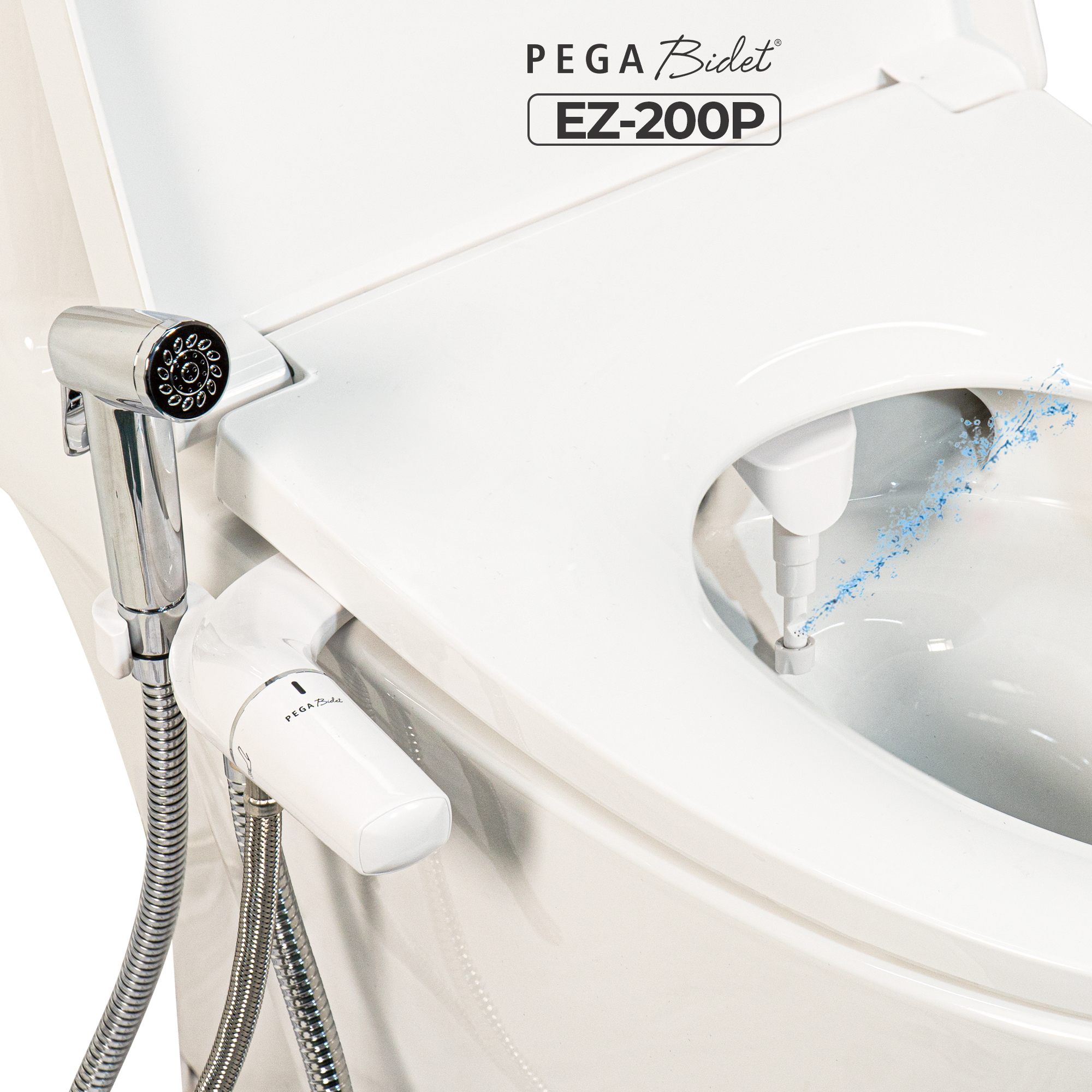 Vòi Xịt Rửa Vệ Sinh Thông Minh PEGA Bidet EZ-200P gắn bồn cầu, Không Dùng Điện, Công Nghệ Mới Siêu Mỏng, 2 Vòi Rửa có Vòi Chuyên Dụng Cho Nữ, Dễ Lắp Đặt, Rất cần cho Trẻ Em, Người Già, Phụ Nữ Mang Thai - Thương Hiệu Mỹ