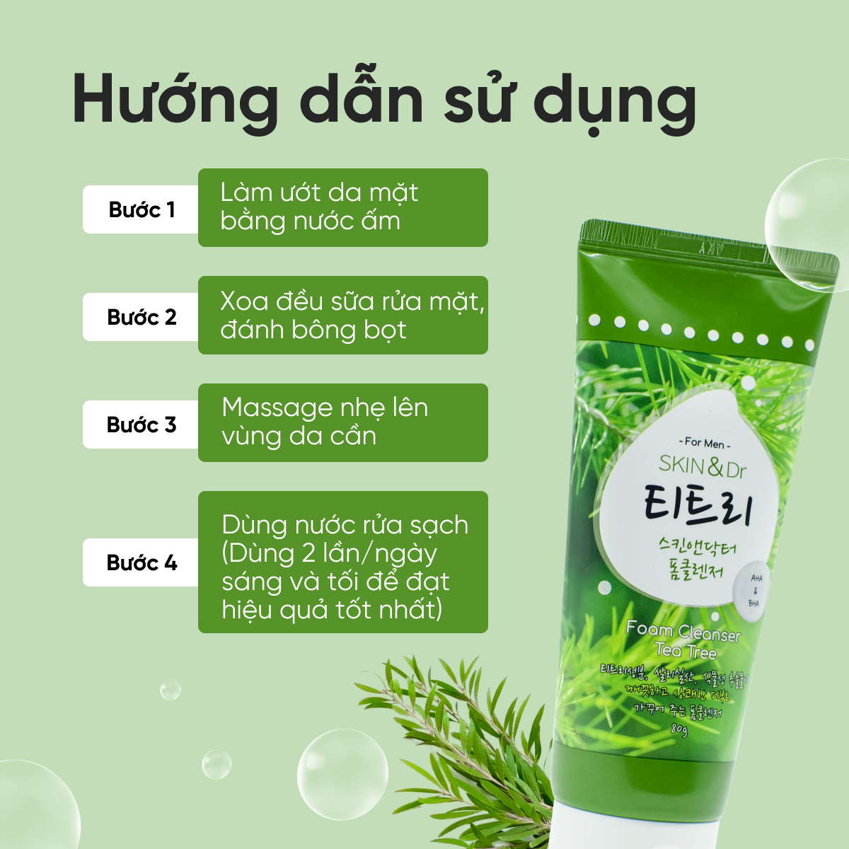 Sữa rửa mặt nam giảm mụn Skin&dr Tràm trà 80g - Cho da mụn, da dầu, dưỡng ẩm trắng da - 30Shine phân phối chính hãng