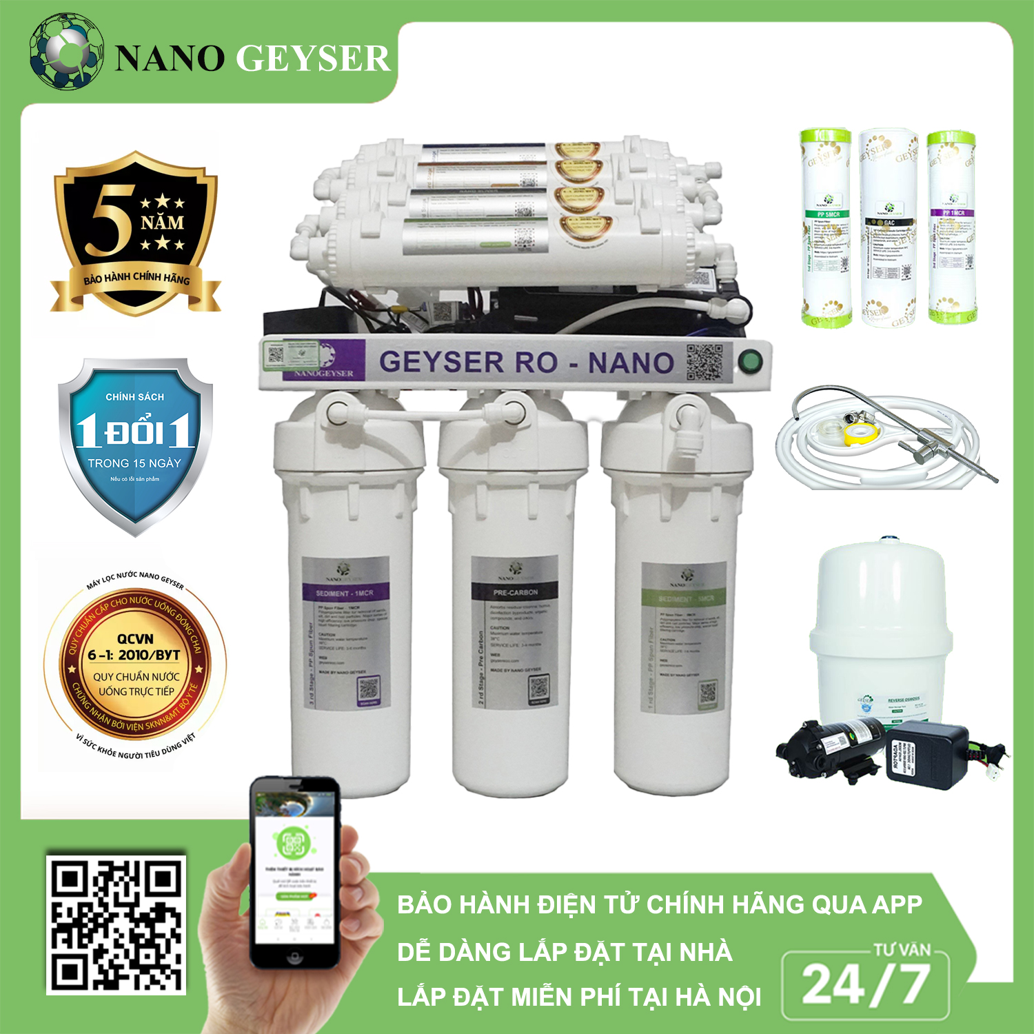 Máy lọc nước Nano Geyser RO - NANO công nghệ lọc RO - Hàng Chính Hãng