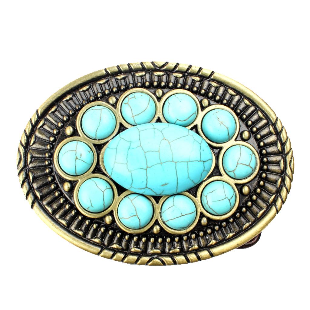 Cowboy Belt Buckle Bronze Alloy Metal Oval Turquoise Belt Buckle